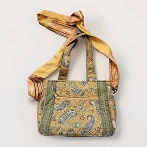 MaggiB Yellow Green Paisley Quilted Small Shoulder Crossbody Bag Zip Closure